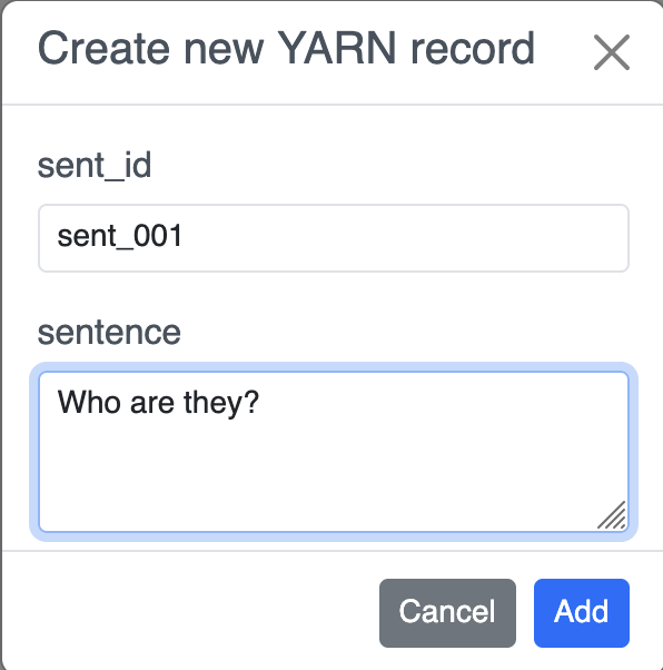 Create new YARN document dialog